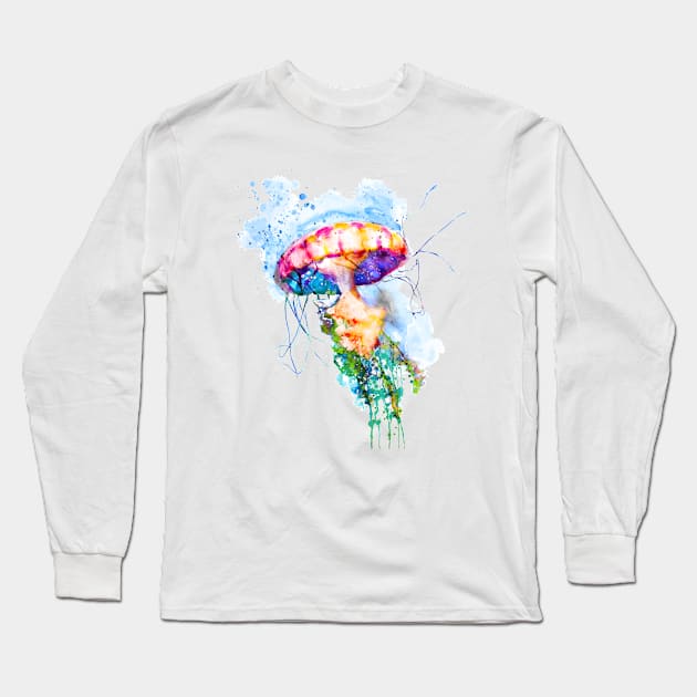 Colorful Watercolor Jellyfish Long Sleeve T-Shirt by Marian Voicu